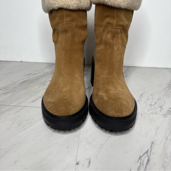 Marc Fisher Lug Sole Brown Suede Fur Cuff Boot 11M - Picture 12 of 16